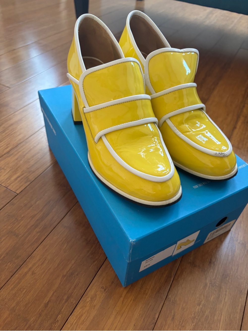 John Fluevog Yellow Patent Loafer-Heel